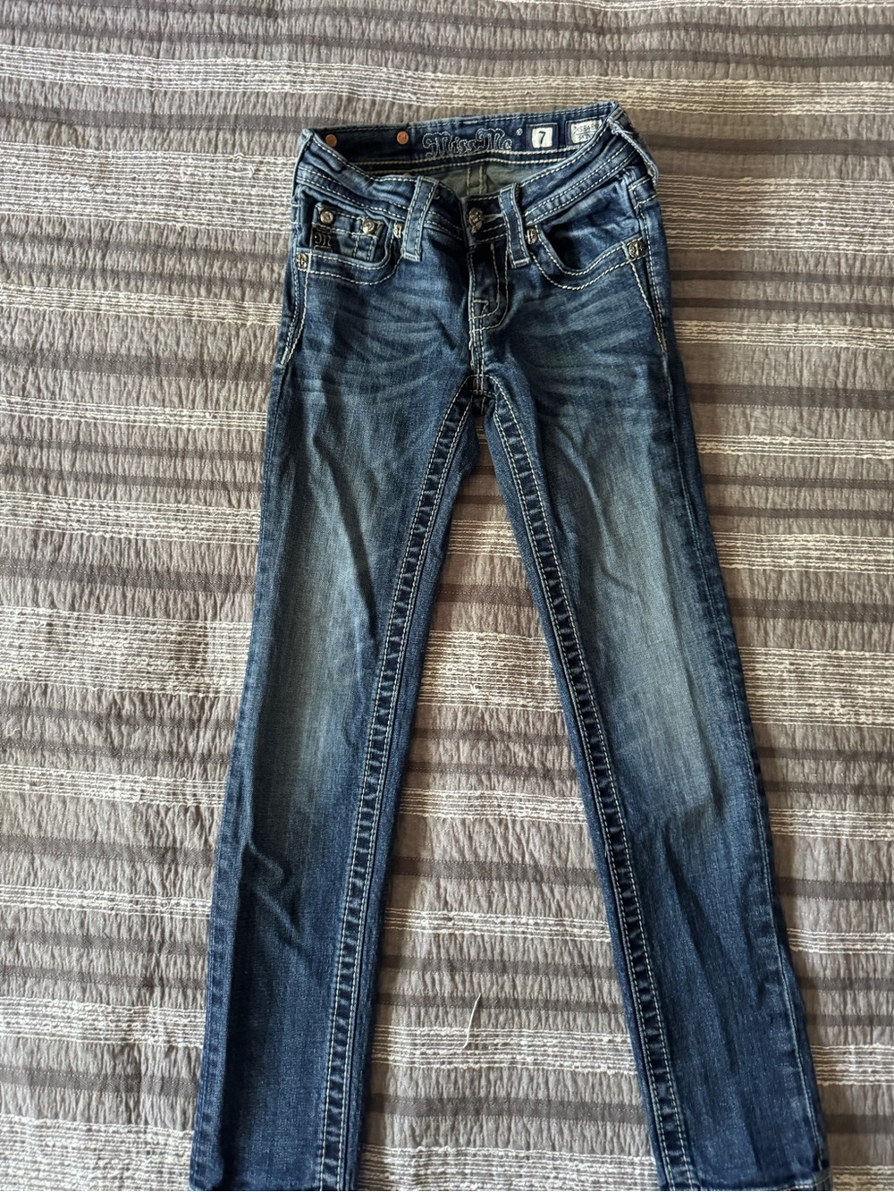 Miss Me Girls Dark Wash Slim Jeans in Blue